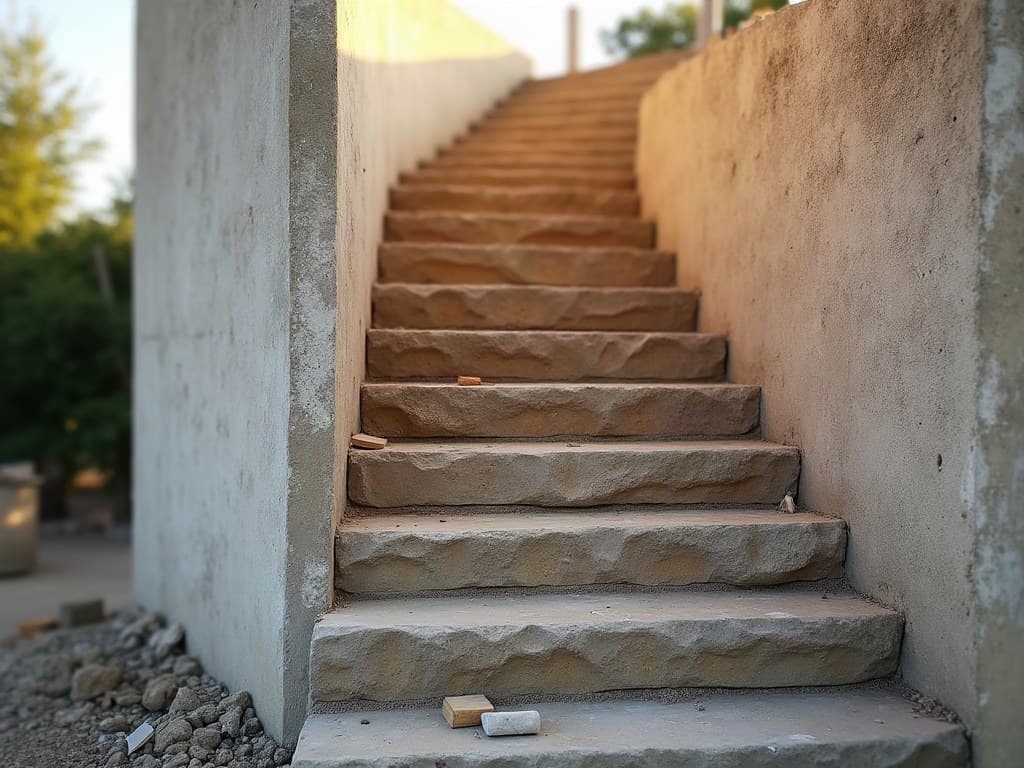 Escalier extérieur maçonné en pierre calcaire à Niort