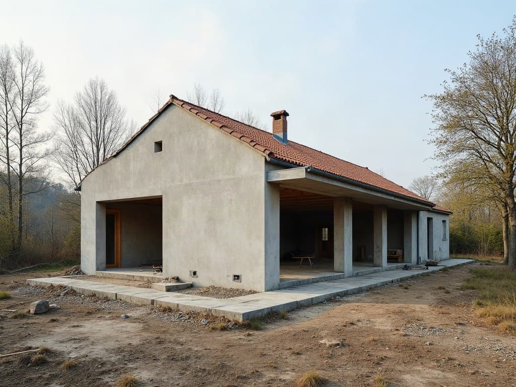 Extension maçonnée en parpaing raccordée à une maison ancienne en pierre calcaire à Niort